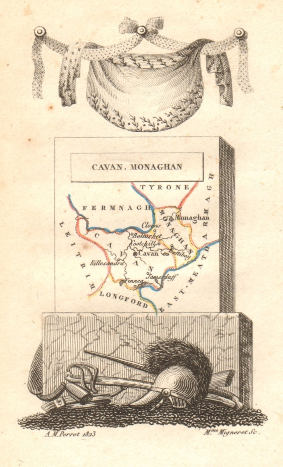 CAVAN & MONAGHAN antique county map by PERROT. Ulster 1824 old